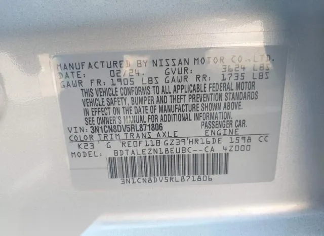 3N1CN8DV5RL871806 2024 2024 Nissan Versa- 1-6 S 9