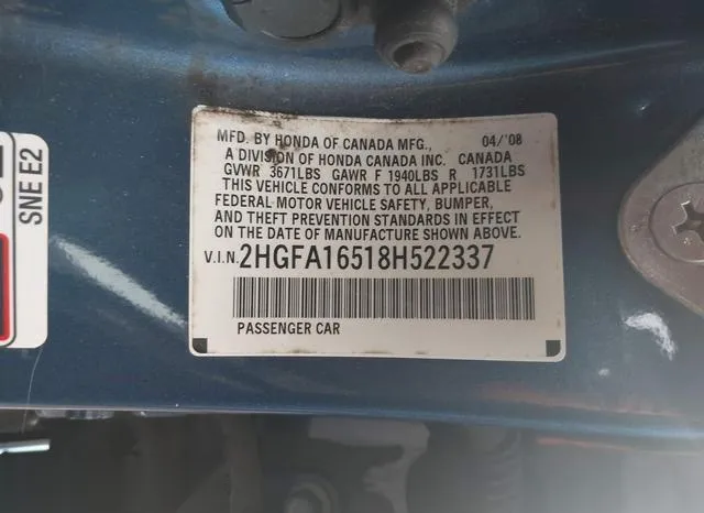 2HGFA16518H522337 2008 2008 Honda Civic- LX 9