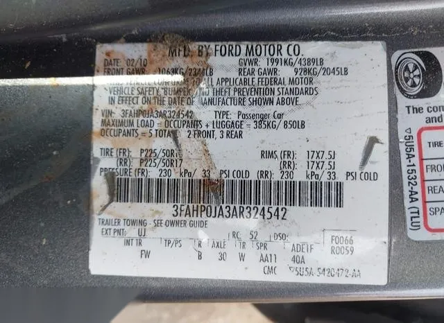 3FAHP0JA3AR324542 2010 2010 Ford Fusion- Sel 9