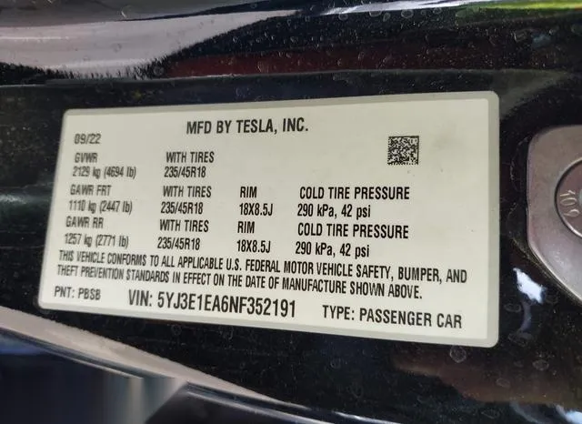 5YJ3E1EA6NF352191 2022 2022 Tesla Model 3- Rear-Wheel Drive 9