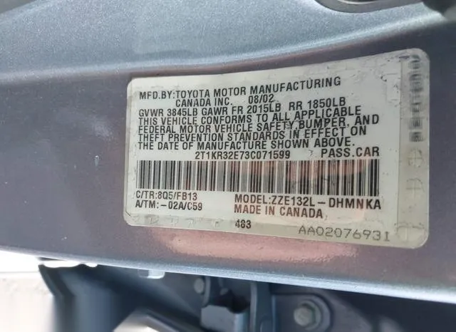 2T1KR32E73C071599 2003 2003 Toyota Matrix- XR 9