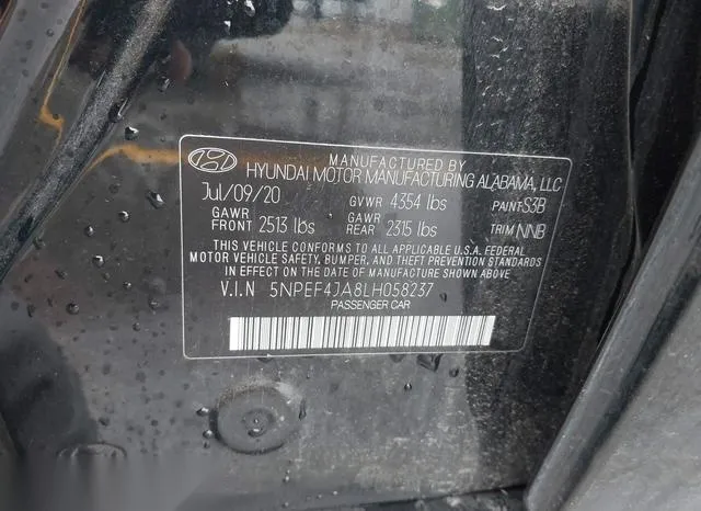 5NPEF4JA8LH058237 2020 2020 Hyundai Sonata- Sel 9