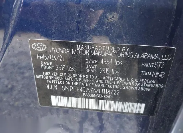 5NPEF4JA7MH118722 2021 2021 Hyundai Sonata- Sel 9