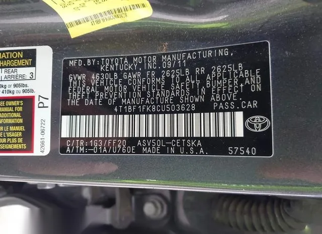 4T1BF1FK8CU503628 2012 2012 Toyota Camry- SE 9