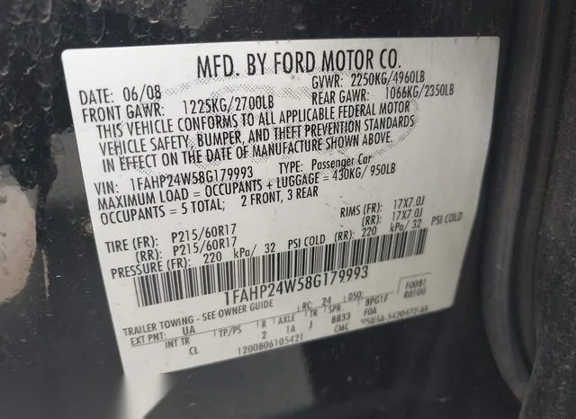 1FAHP24W58G179993 2008 2008 Ford Taurus- Sel 9