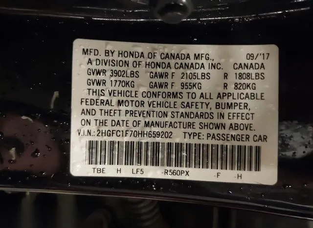 2HGFC1F70HH659202 2017 2017 Honda Civic- Ex-L 9