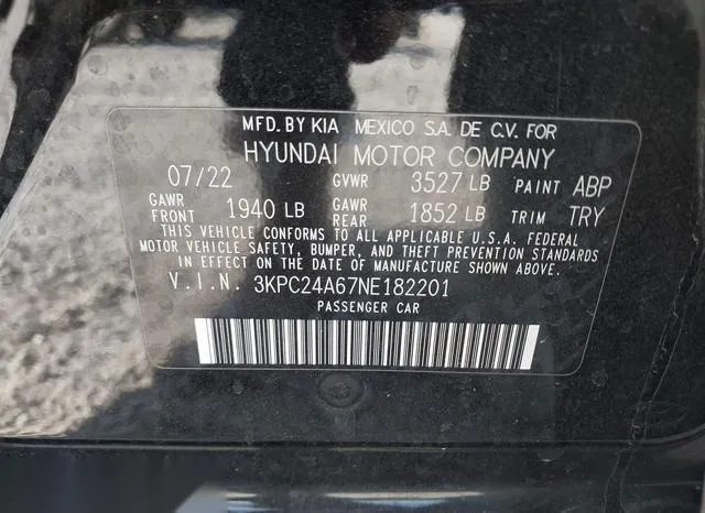 3KPC24A67NE182201 2022 2022 Hyundai Accent- SE 9