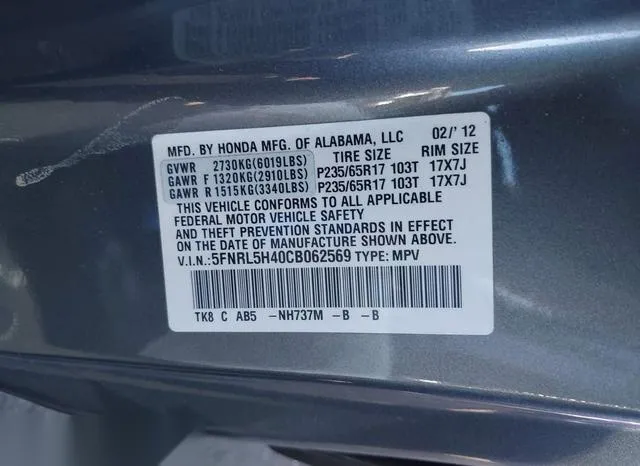 5FNRL5H40CB062569 2012 2012 Honda Odyssey- EX 9