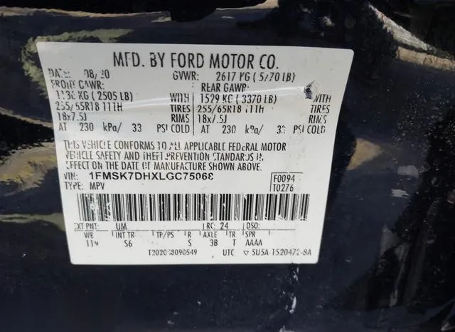 1FMSK7DHXLGC75068 2020 2020 Ford Explorer- Xlt 9