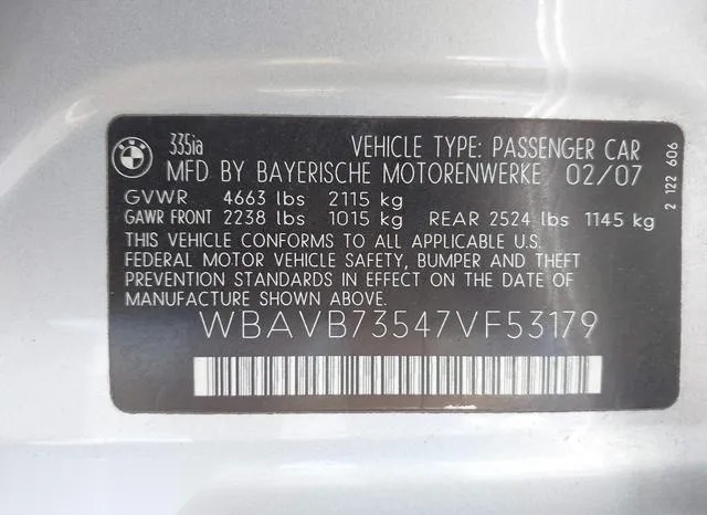 WBAVB73547VF53179 2007 2007 BMW 3 Series- 335I 9