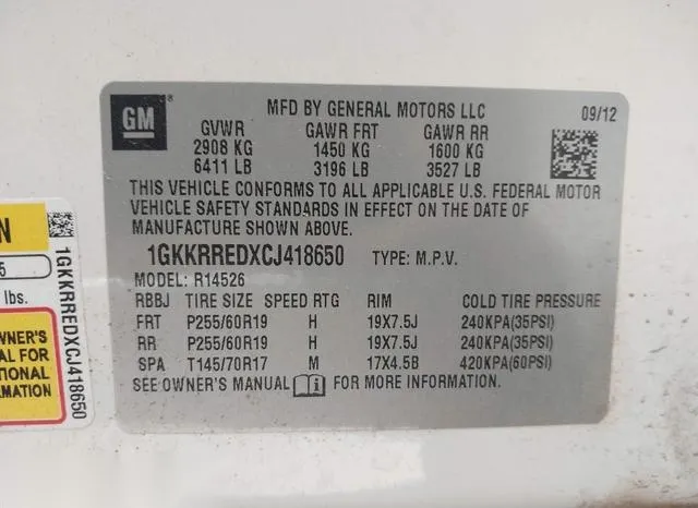 1GKKRREDXCJ418650 2012 2012 GMC Acadia- Slt1 9