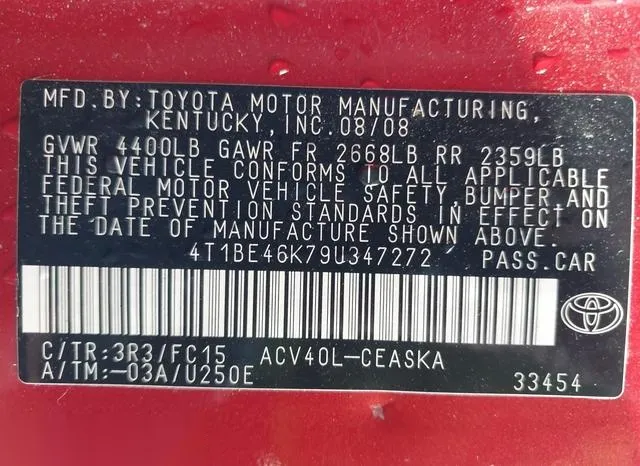 4T1BE46K79U347272 2009 2009 Toyota Camry- SE 9