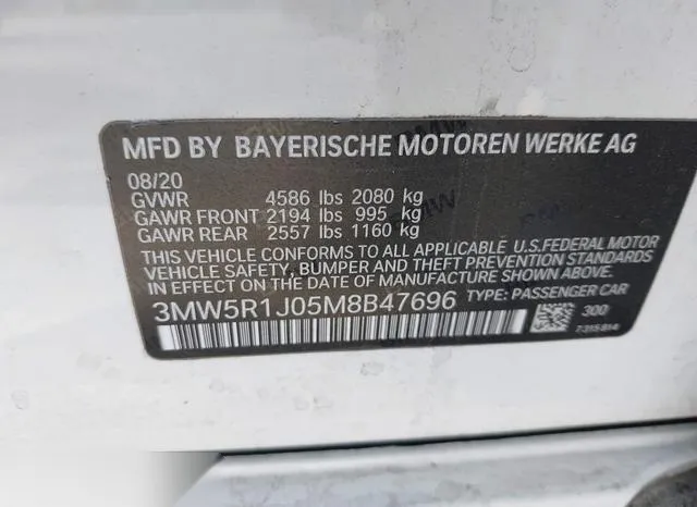 3MW5R1J05M8B47696 2021 2021 BMW 3 Series- 330I 9