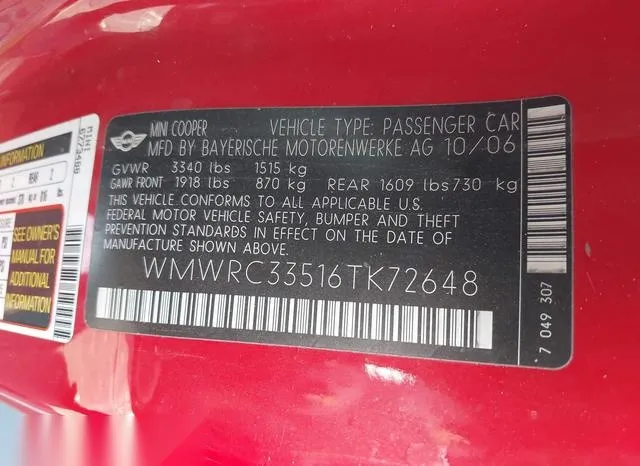 WMWRC33516TK72648 2006 2006 Mini Cooper 9