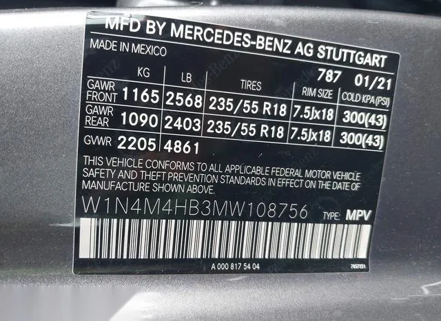 W1N4M4HB3MW108756 2021 2021 Mercedes-Benz GLB-Class- GLB250 9