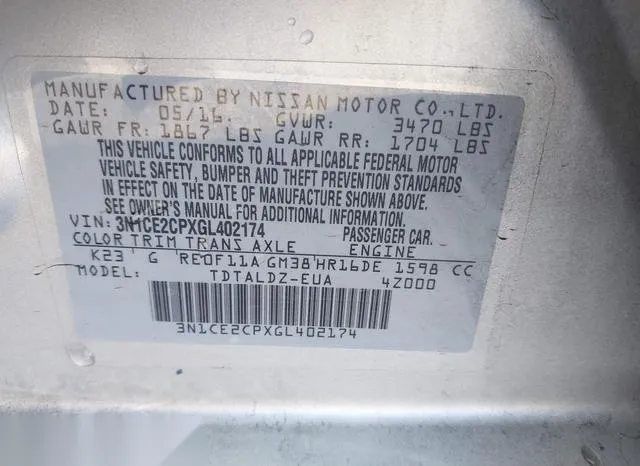 3N1CE2CPXGL402174 2016 2016 Nissan Versa- Note S -sr-/S Plu 9