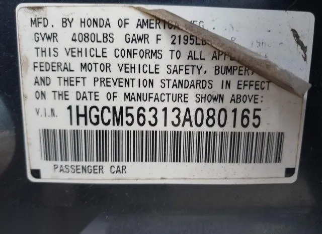 1HGCM56313A080165 2003 2003 Honda Accord- 2-4 LX 9