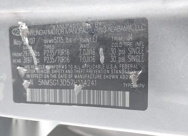 5NMSG13D57H114241 2007 2007 Hyundai Santa Fe- Gls 9