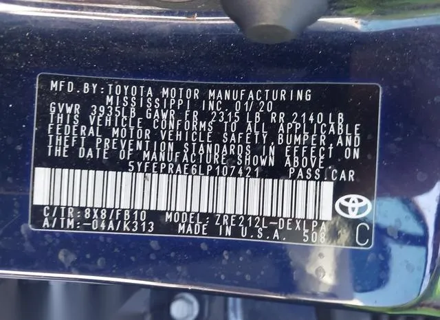 5YFEPRAE6LP107421 2020 2020 Toyota Corolla- LE 9