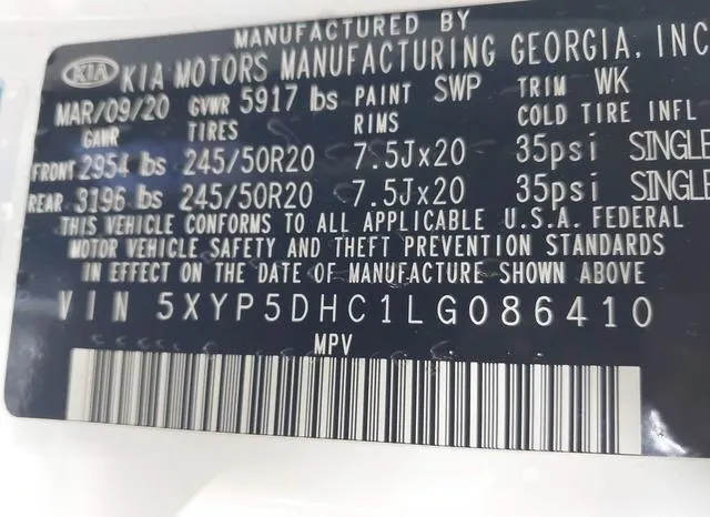 5XYP5DHC1LG086410 2020 2020 KIA Telluride- SX 9