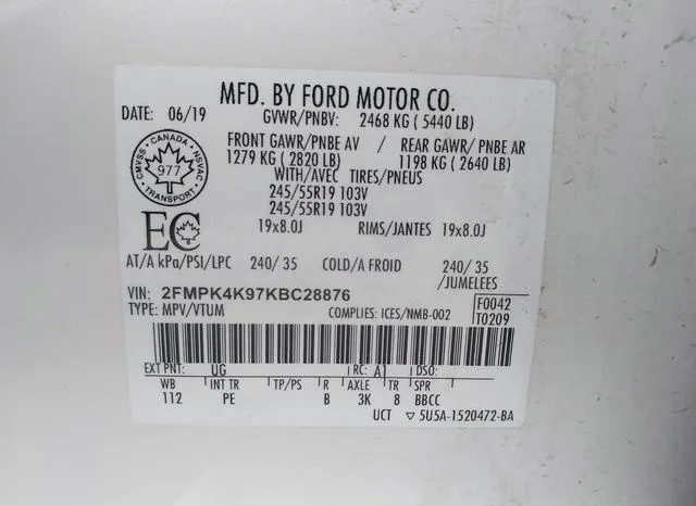 2FMPK4K97KBC28876 2019 2019 Ford Edge- Titanium 9