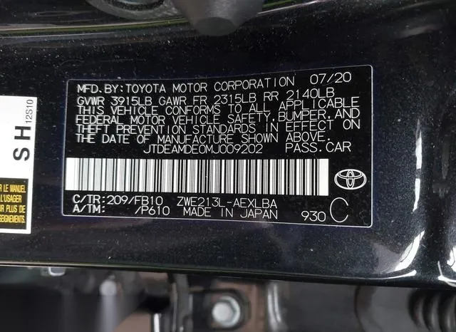 JTDEAMDE0MJ009202 2021 2021 Toyota Corolla- Hybrid Le 9