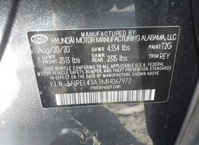 5NPEL4JA3MH067972 2021 2021 Hyundai Sonata- Sel 9