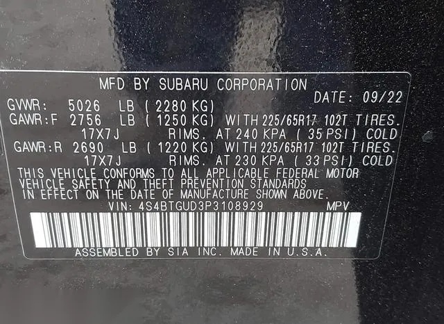 4S4BTGUD3P3108929 2023 2023 Subaru Outback- Wilderness 9