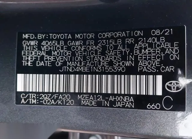 JTND4MBE1N3155390 2022 2022 Toyota Corolla- SE 9