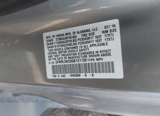 5FNRL5H23GB121120 2016 2016 Honda Odyssey- LX 9