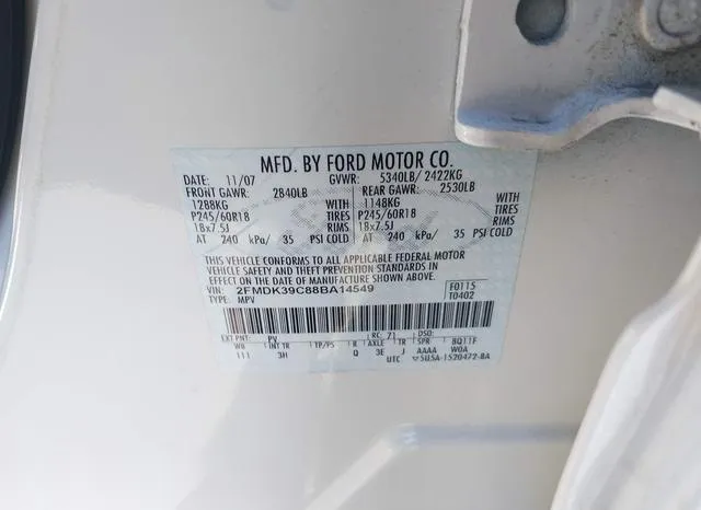 2FMDK39C88BA14549 2008 2008 Ford Edge- Limited 9