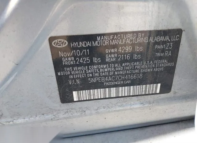 5NPEB4AC7CH416618 2012 2012 Hyundai Sonata- Gls 9