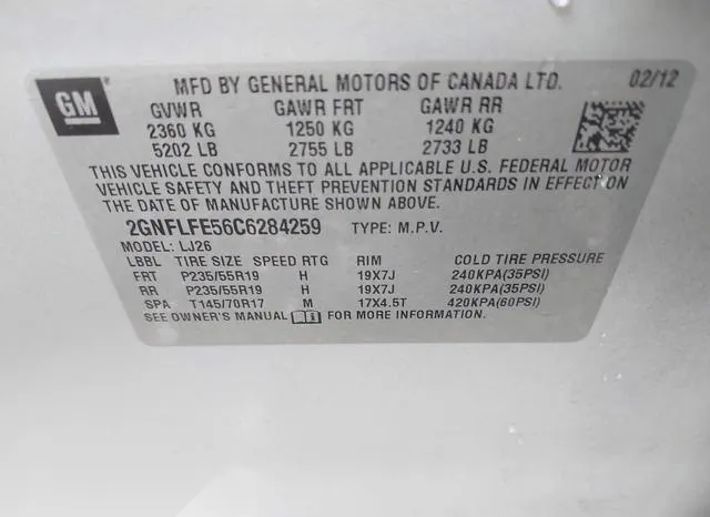 2GNFLFE56C6284259 2012 2012 Chevrolet Equinox- Ltz 9