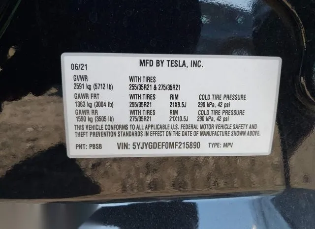 5YJYGDEF0MF215890 2021 2021 Tesla Model Y- Performance Dual 9