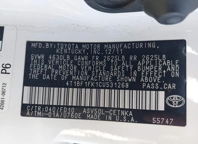 4T1BF1FK1CU531268 2012 2012 Toyota Camry- LE 9