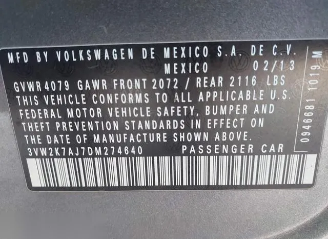 3VW2K7AJ7DM274640 2013 2013 Volkswagen Jetta- 2-0L S 9