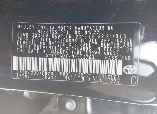 5YFEPMAE4NP302763 2022 2022 Toyota Corolla- LE 9