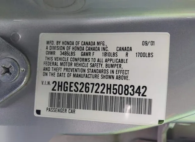 2HGES26722H508342 2002 2002 Honda Civic- EX 9