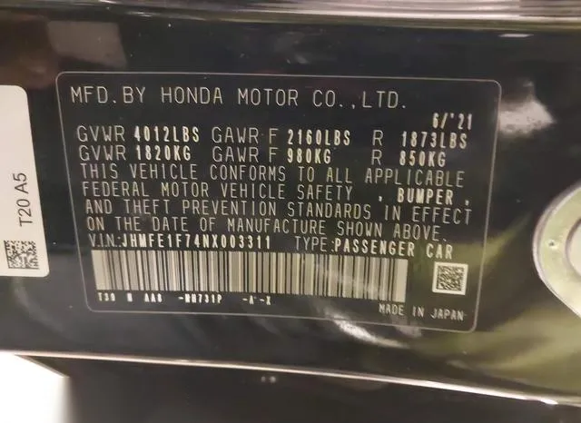 JHMFE1F74NX003311 2022 2022 Honda Civic- EX 9