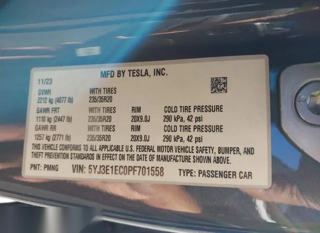 5YJ3E1EC0PF701558 2023 2023 Tesla Model 3- Performance Dual 9