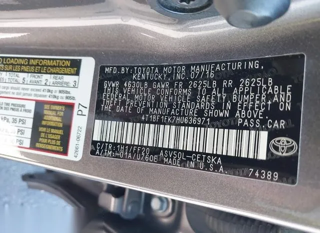 4T1BF1FK7HU636971 2017 2017 Toyota Camry- SE 9