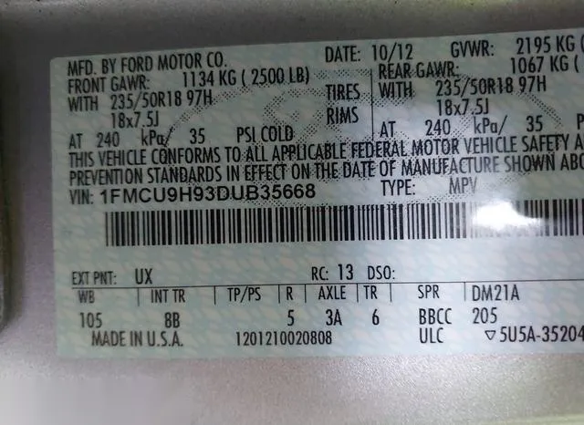 1FMCU9H93DUB35668 2013 2013 Ford Escape- Sel 9