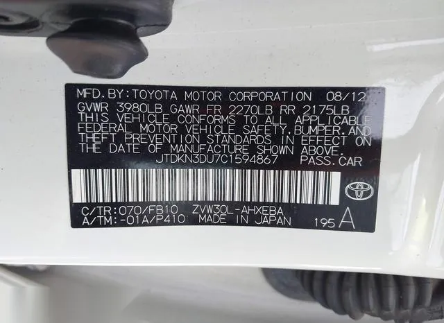 JTDKN3DU7C1594867 2012 2012 Toyota Prius- Two 9