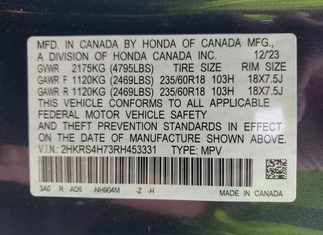 2HKRS4H73RH453331 2024 2024 Honda CR-V- Ex-L 9