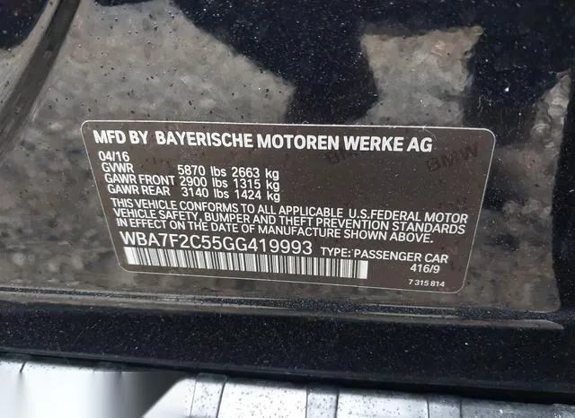 WBA7F2C55GG419993 2016 2016 BMW 7 Series- 750I Xdrive 9