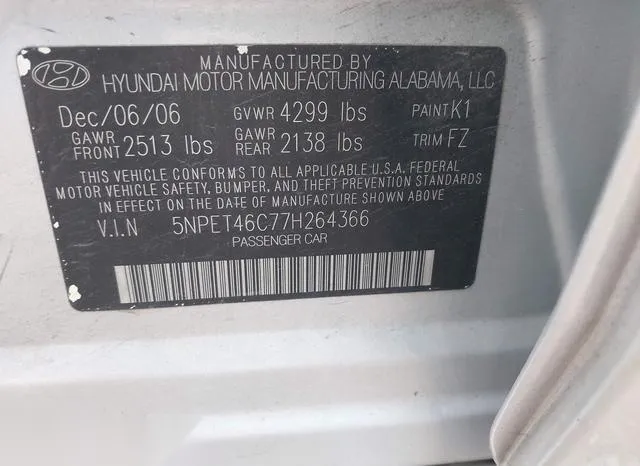 5NPET46C77H264366 2007 2007 Hyundai Sonata- Gls 9