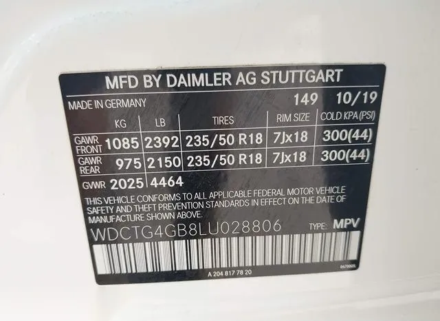 WDCTG4GB8LU028806 2020 2020 Mercedes-Benz GLA 250- 4Matic 9