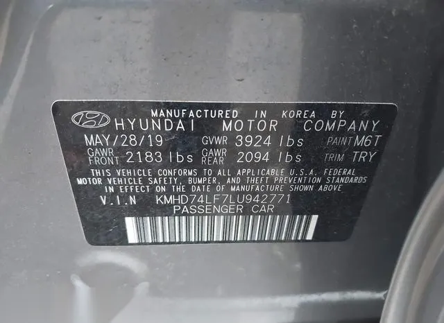 KMHD74LF7LU942771 2020 2020 Hyundai Elantra- SE 9