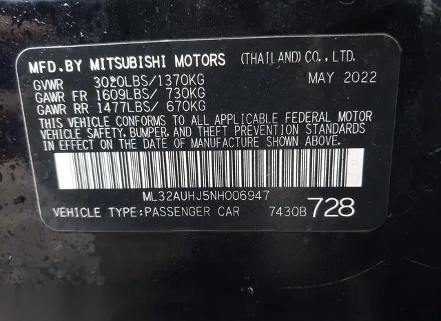 ML32AUHJ5NH006947 2022 2022 Mitsubishi Mirage- Es/Le 9