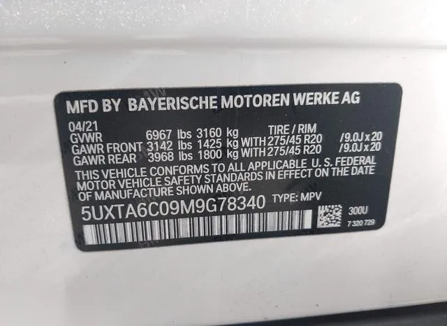 5UXTA6C09M9G78340 2021 2021 BMW X5 Phev- Xdrive45E 9